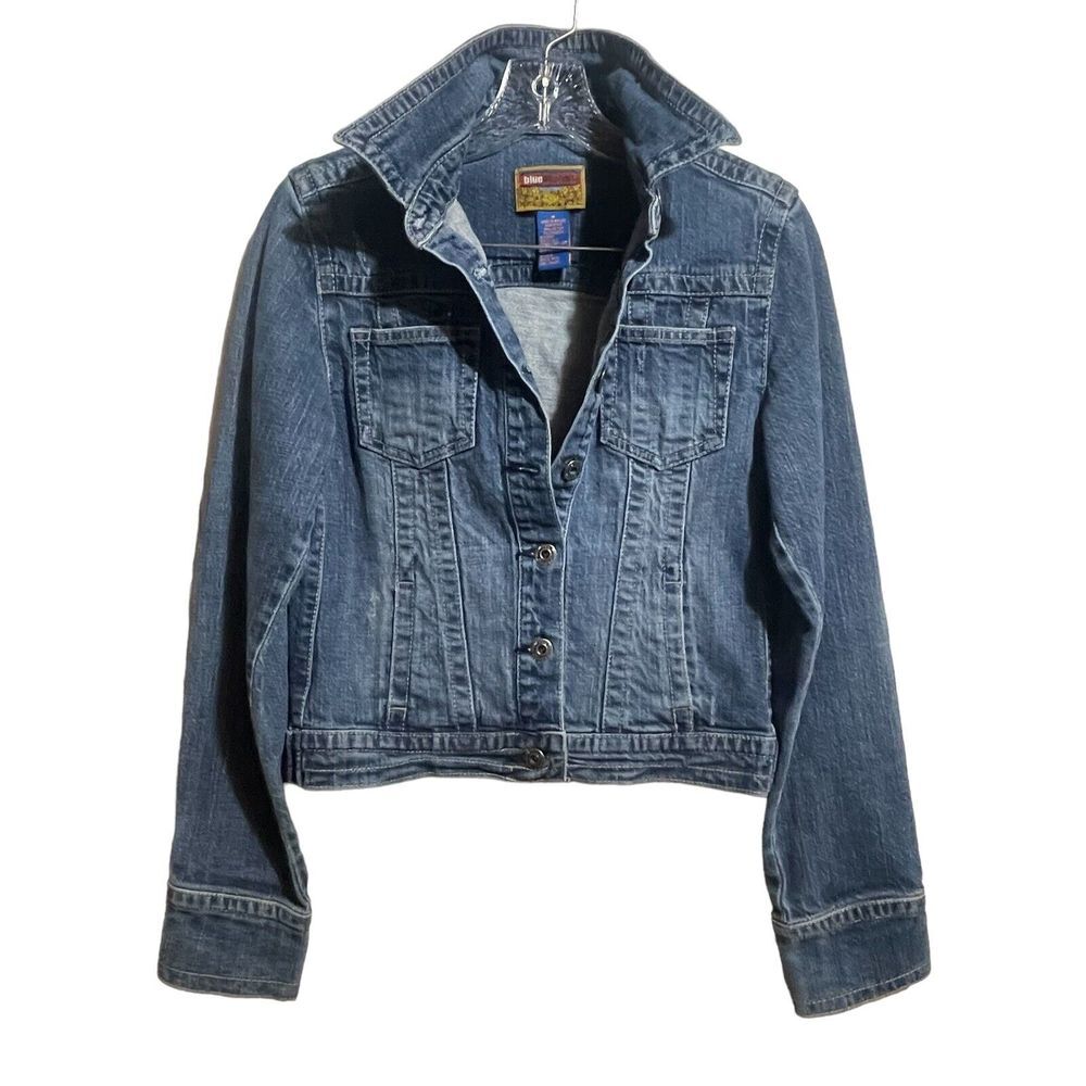 Blue Asphalt Denim Jean Jacket Women's size Medium 90s Retro‎ Coat Trucker Y2K